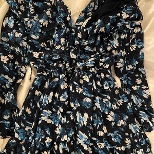 Abercrombie & Fitch Floral Long Sleeve Dress - Black and Blue